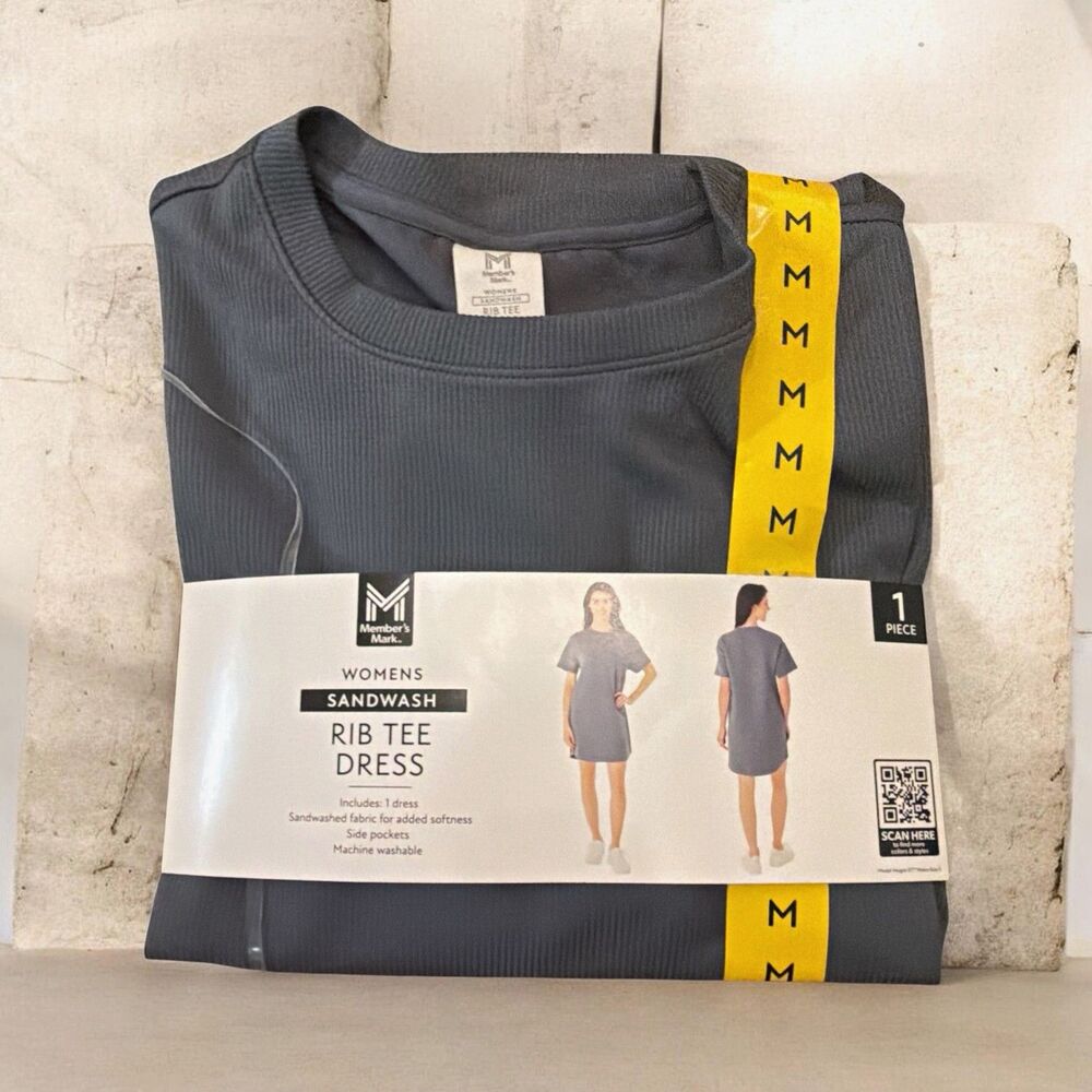Member's Mark Women's Rib Knit T-Shirt Dress w/ Pockets Gray Size M